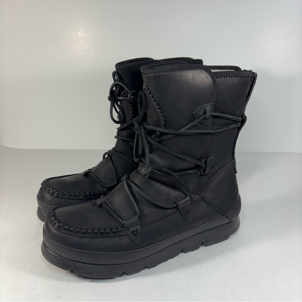 Manitobah Mukluks Pacific Black Leather Waterproof Half Winter Boots Womens 9